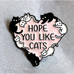 NWOT Pink Enamel Heart Cat Pin HOPE YOU LIKE CATS Lapel Pin Brooch Cute Gift